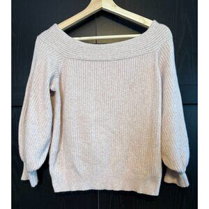 Anthropologie Moth Off Shoulder Ribbed Pink Balloon Sleeve Sweater Medium Cozy